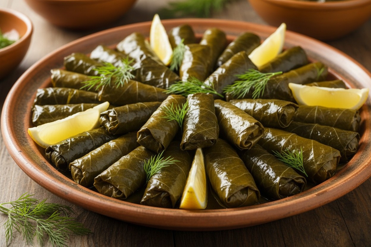 Zeytinyağlı yaprak sarma dizili servis tabağı
